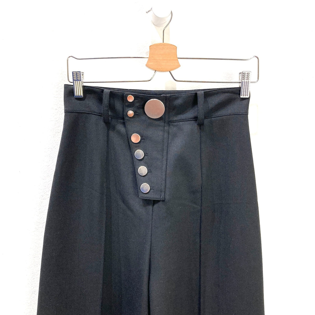Alexander Wang Black High Waist Silver Button Wide Leg Pants - Size S - 1017SC