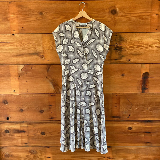 Rachel Comey Black & White Floral Patterned Silk Midi Dress - Size 6 - 0715MB