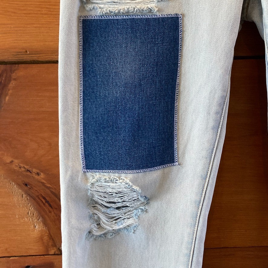 Monse $800+ Distressed Denim Patchwork Straight Leg Jeans - Size 6 - 1011SC