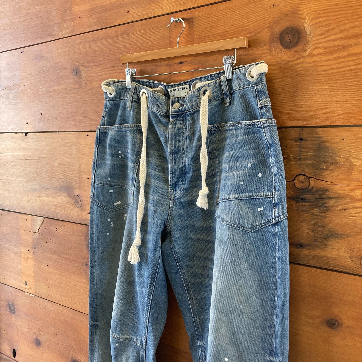We The Free by Free People Moxie Paint Splatter Tie Waist Jeans - 0425SV