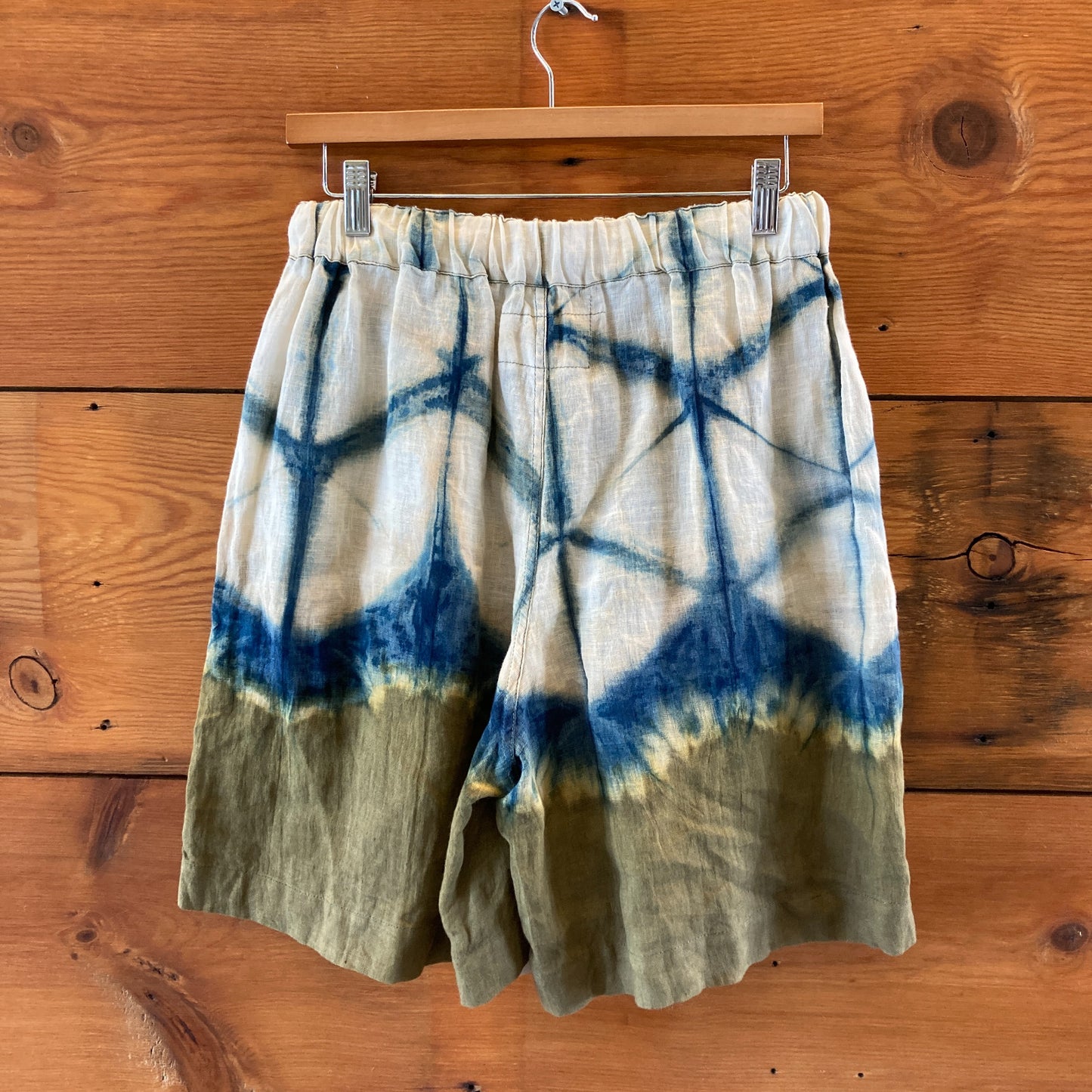 Story Mfg Blue White Green Tie Dye NEW Linen Shorts - Mens Size S - 0106KA