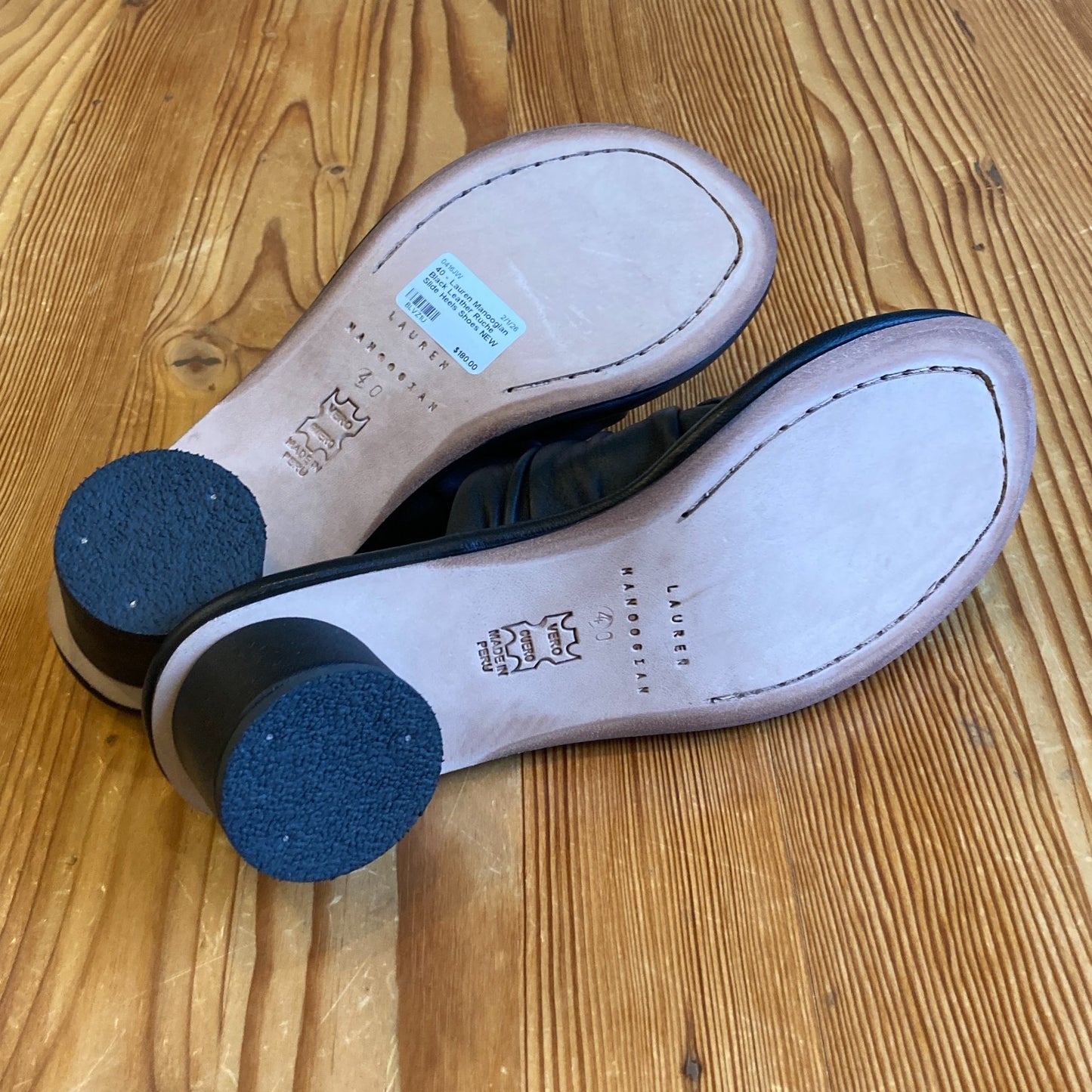 40 - Lauren Manoogian Black Leather Ruche Slide Heels Shoes NEW w/ Box 0416JW