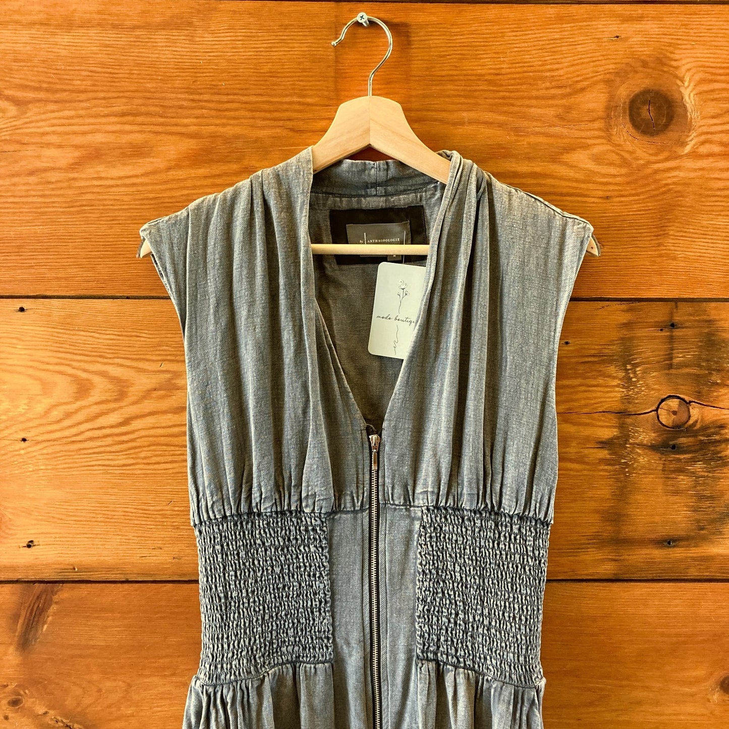 by Anthropologie Gray Tommie Smocked Zip Front Midi Dress - Size M - 1217JD