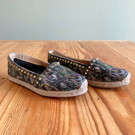Christian Louboutin Ares Loubi Jungle Spiked Espadrille Shoes - Size 5 - 1203TR