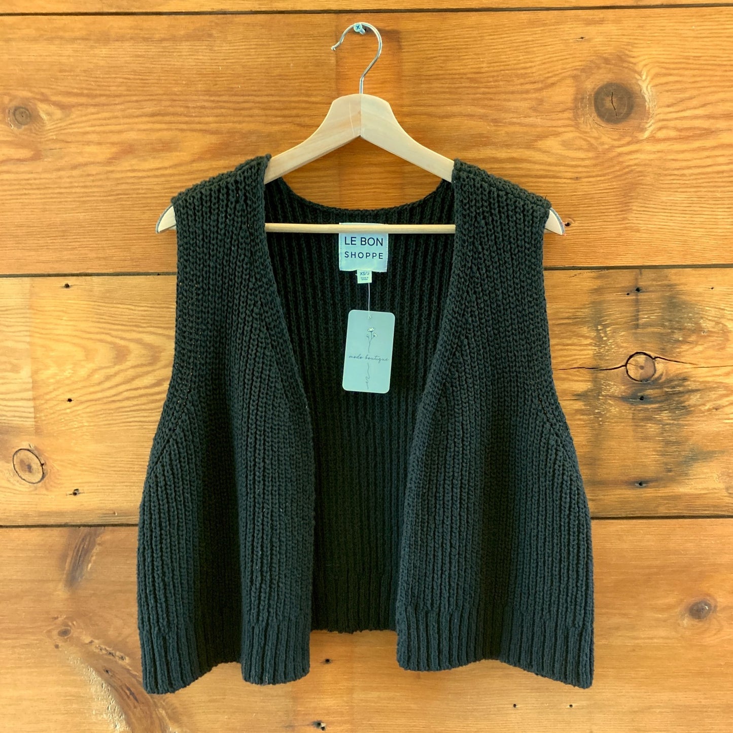 Le Bon Shoppe Black Knit Open Front Sweater Vest - Size XS / S - 0104AB