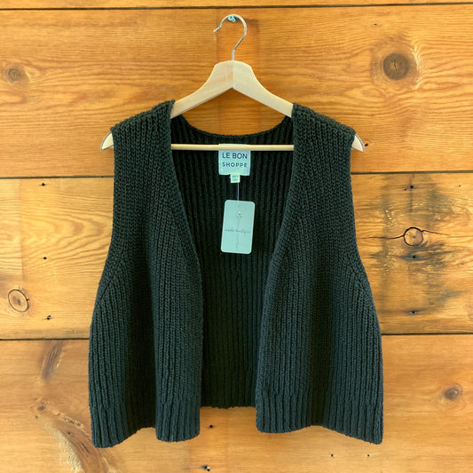 Le Bon Shoppe Black Knit Open Front Sweater Vest - Size XS / S - 0104AB