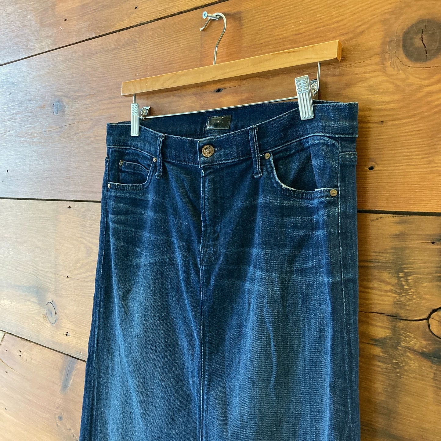 Mother Denim Straight A Broken Flowers Dark Wash Midi Skirt - Size M - 1201MS