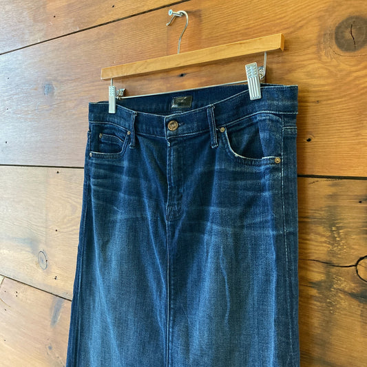Mother Denim Straight A Broken Flowers Dark Wash Midi Skirt - Size M - 1201MS
