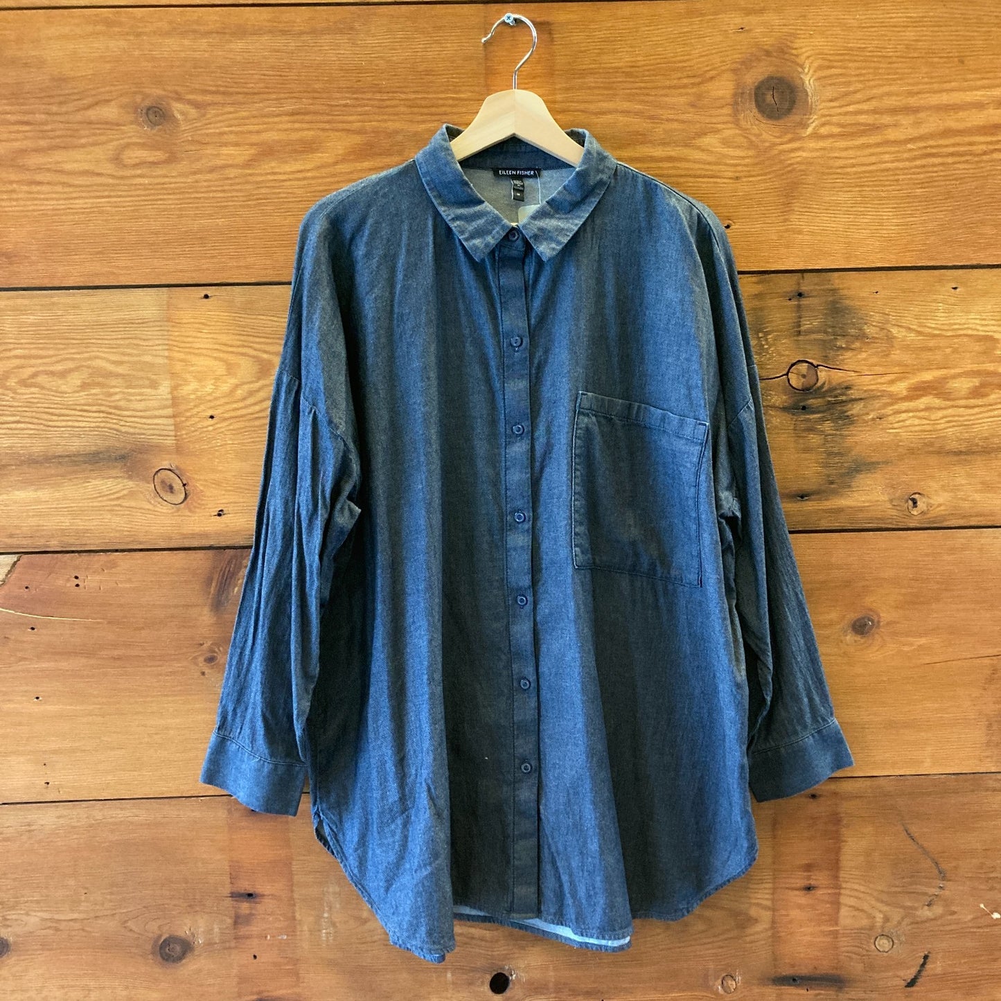 Eileen Fisher Blue OG Cotton Twill Airy Long Sleeve Shirt - Size 1X - 1107MB