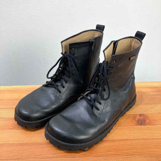 Lang.S Kombat Black Leather Side Zip Barefoot Laced Boots - Size 38 / 8 - 1107MB