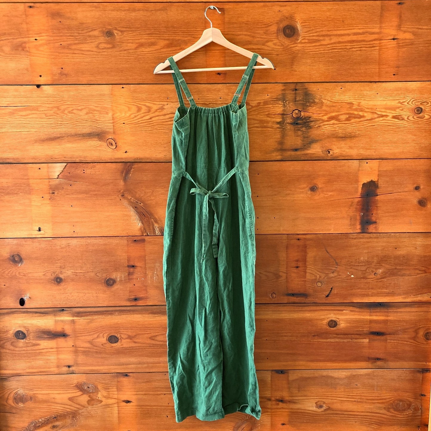 1 / S - Gravel & Gold $325 Basil Green Linen Twyla Jumpsuit Overalls 0312IG