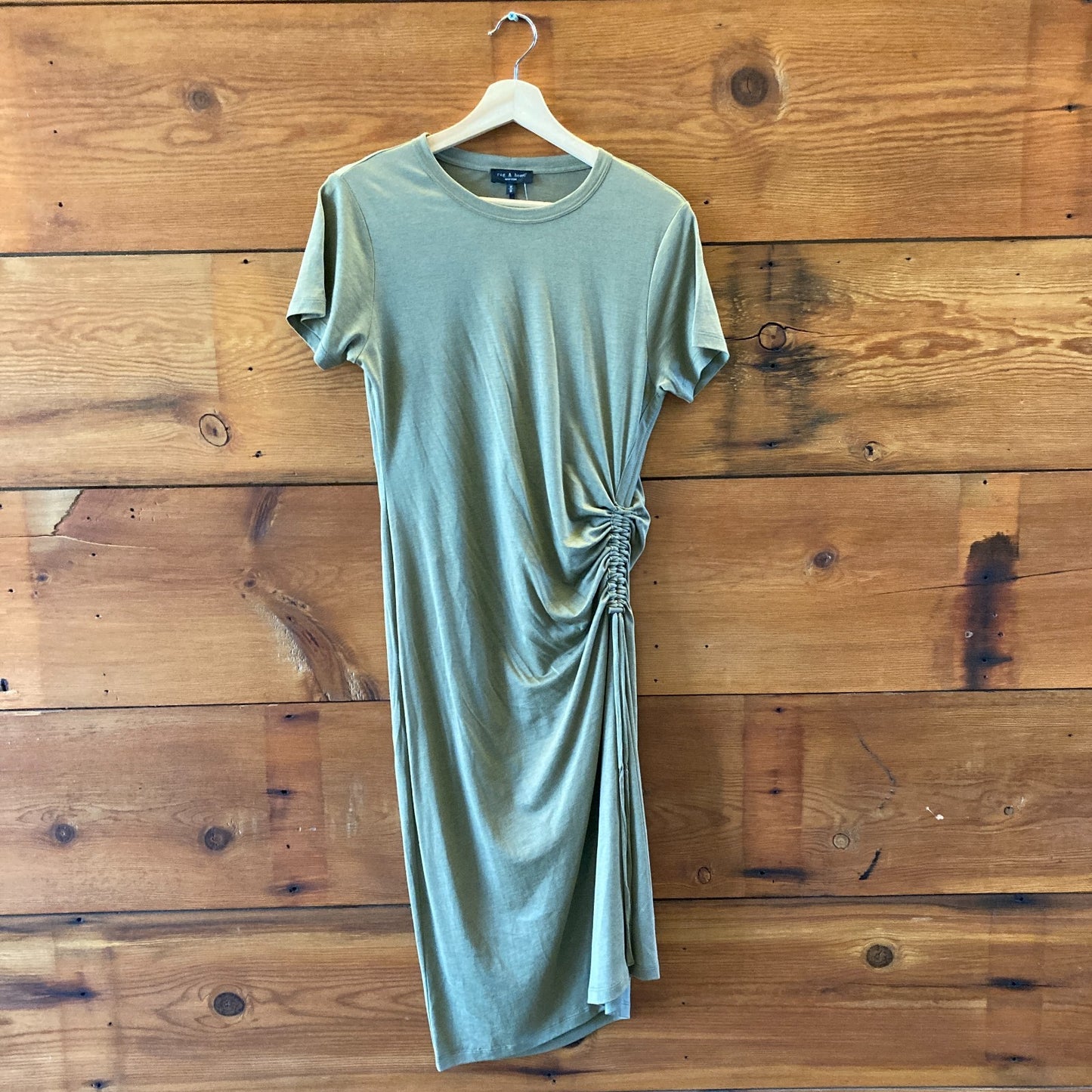 Rag & Bone Olive Green Short Sleeve Ruched Midi Dress - Size M - 0108SR