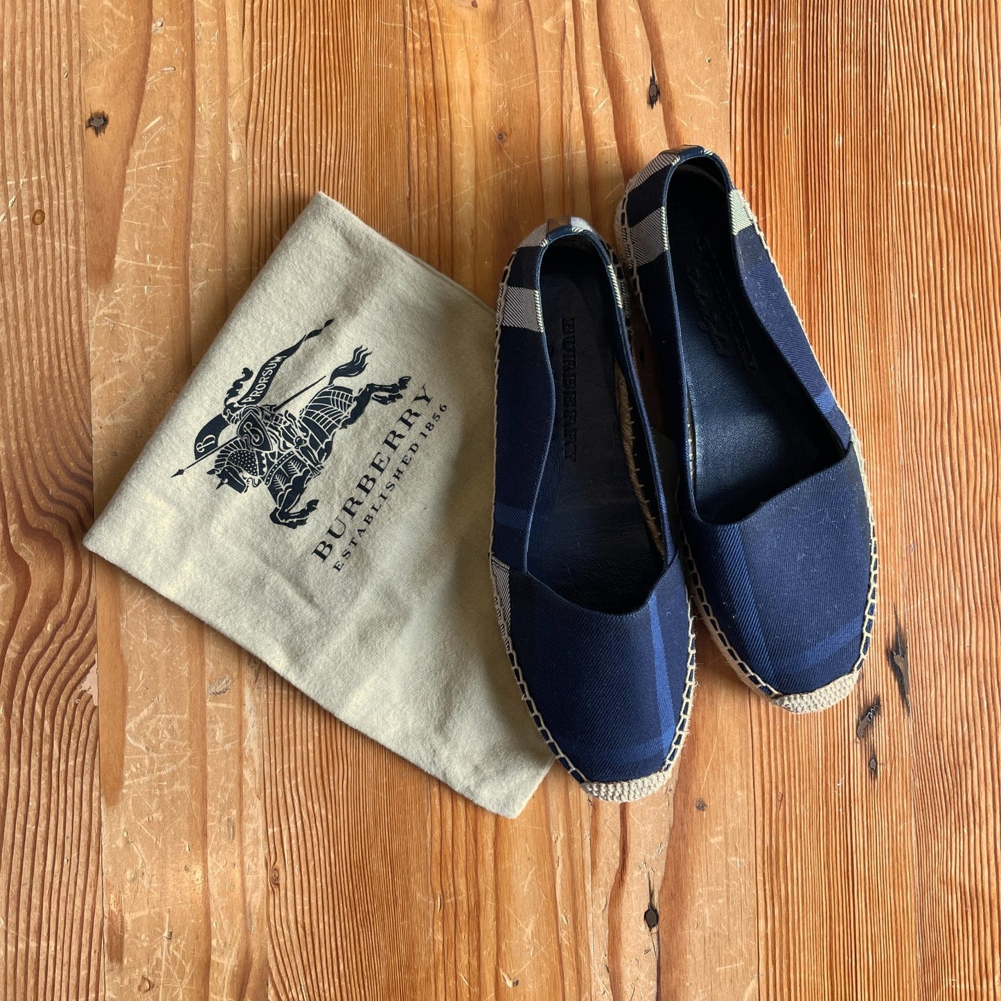 37 / 6.5 - Burberry Navy Hodgeson House Check Canvas Espadrilles Shoes 1203TR