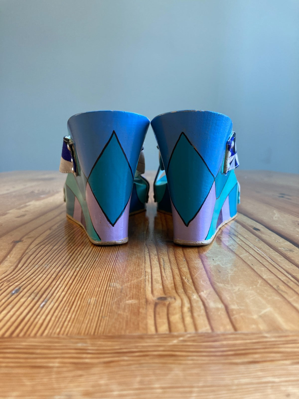 Emilio Pucci Aqua Teal Pointed Slip-on Wedge Sandals - Size 39 / 8.5 - 1019HV