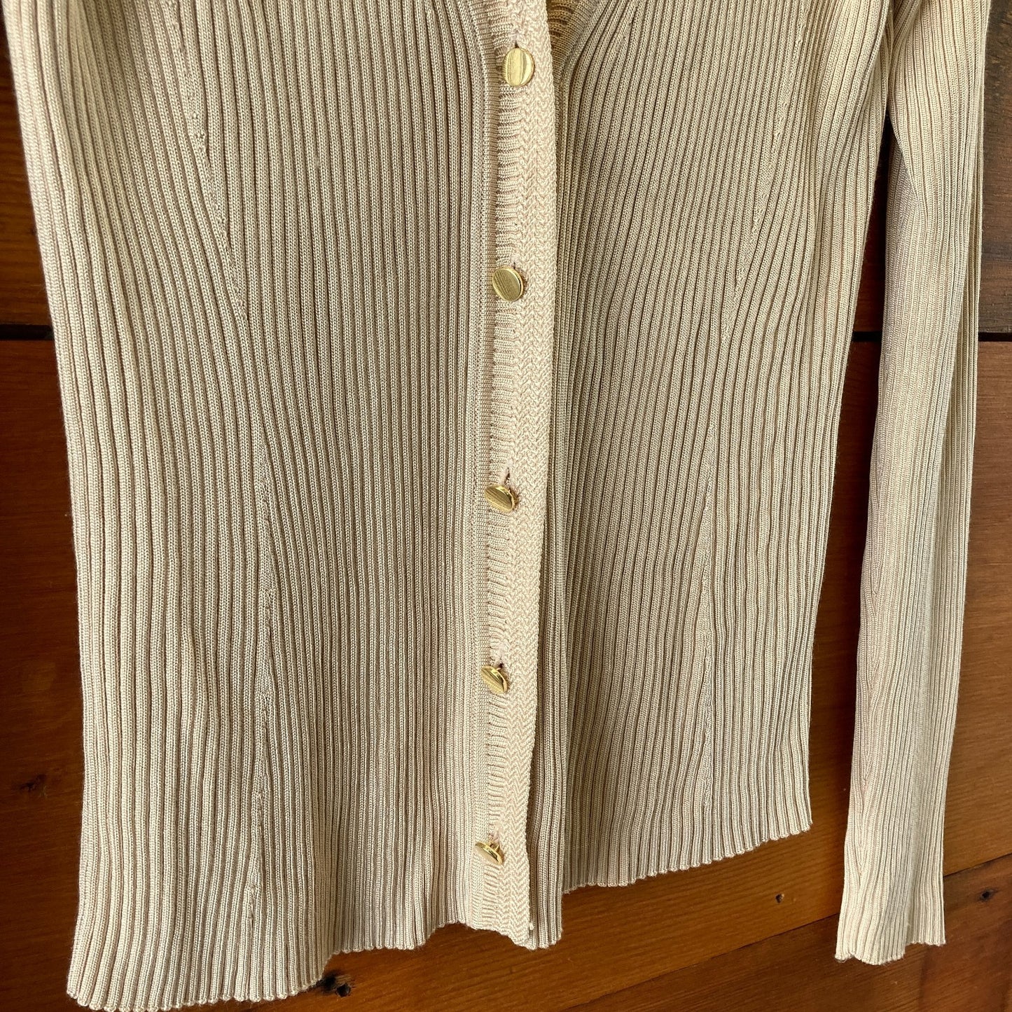 Me + Em Beige Ribbed Knit Gold Button Cardigan Sweater - Size M - 1125EA