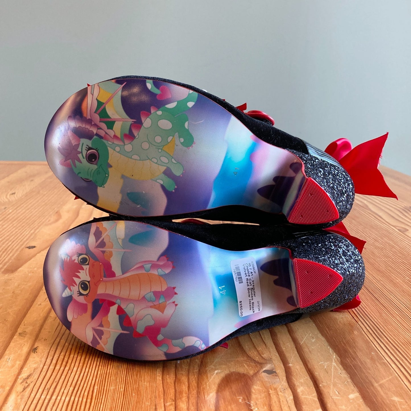 10 / 41 - Irregular Choice Cat Shoes Black Velvet Red Bow Heels Pumps 0209CP