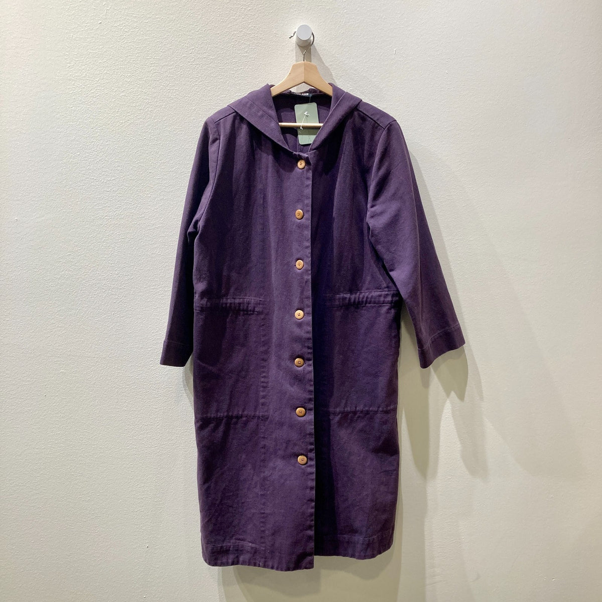Ilana Kohn Dark Purple Hooded Canvas Long Trench Coat - Size M / L - 0607CC