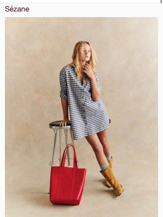 Sezane Blue White Gingham Long Sleeve Sadie Shirt Dress - Size 34 / S - 0313SH