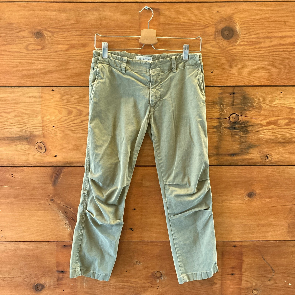 Nili Lotan Army Green Slim Leg Ruched Knee Military Pants - Size 0 - 0224DM