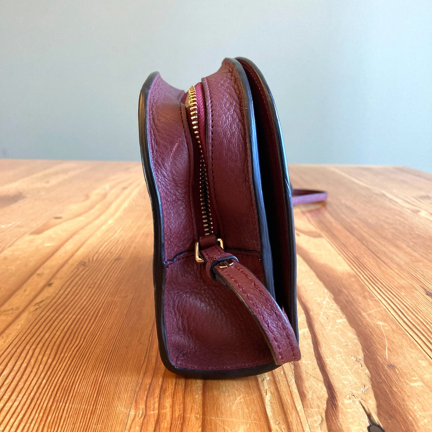 OAD New York Burgundy Leather Zip Around Crossbody Purse - 0416JW