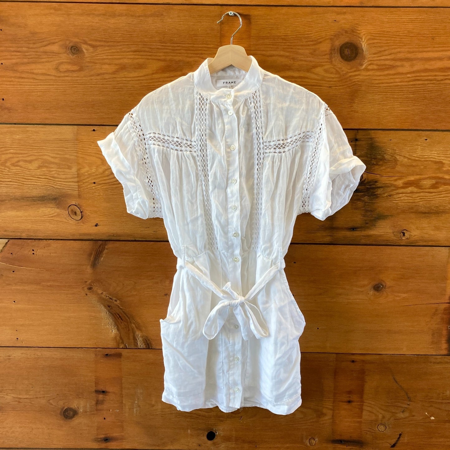 Frame White Linen Button Front Slip Lined Mini Dress - Size XXS - 0903BN
