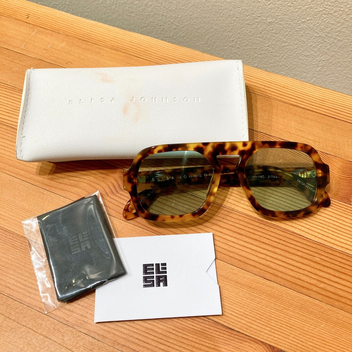 Elisa Johnson Brown Tortoise Blue Lens Jane Sunglasses w/ Case - 0312IG