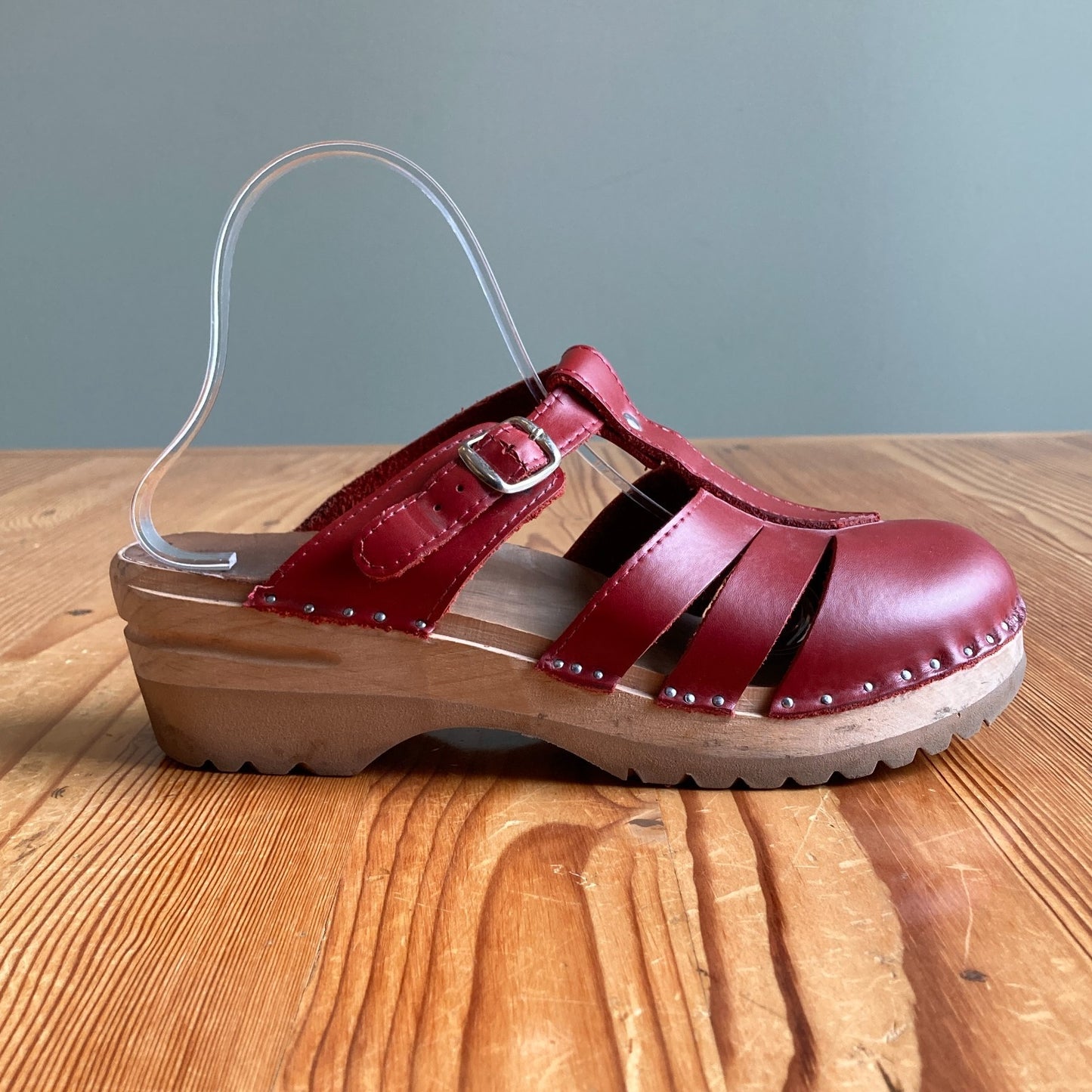 40 / 9.5 - Troentorp $128 Red Leather Mary Jane Cut Out Mules Clogs Shoes 0731EN