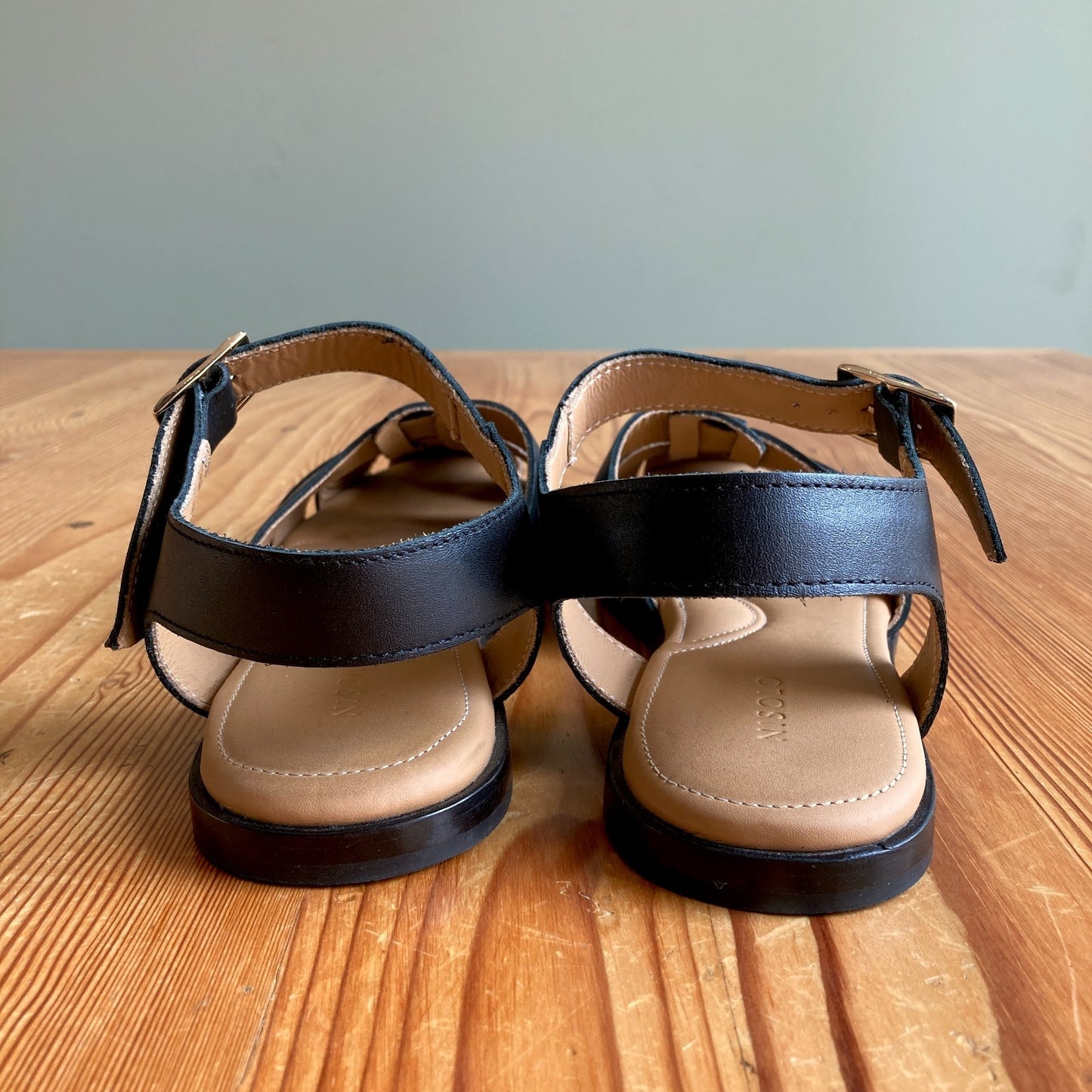 Nisolo Black Leather MIRA Flat Fisherman Sandals Shoes - Size 10 - 0815CJ