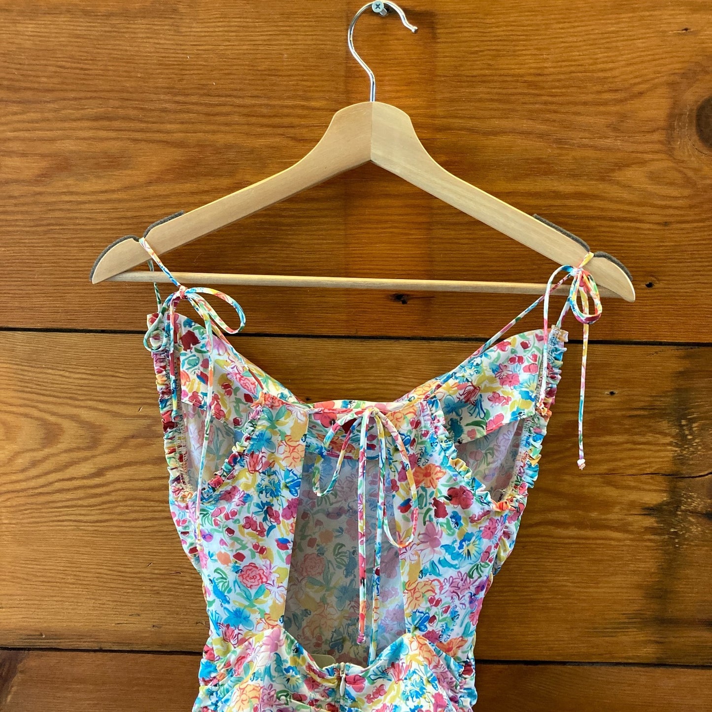 For Love & Lemons Floral Ruched Open Back Leah Dress - Size XXS - NEW - 0515CJ