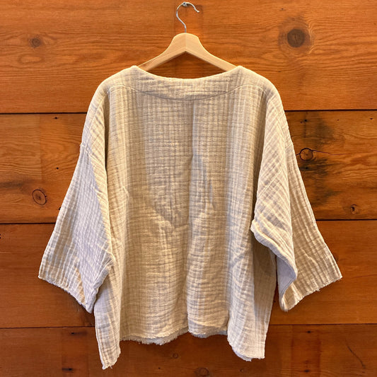 O/S - Black Crane NEW $172 Natural Textured Boat Neck Shirt Pullover Top 0416JW