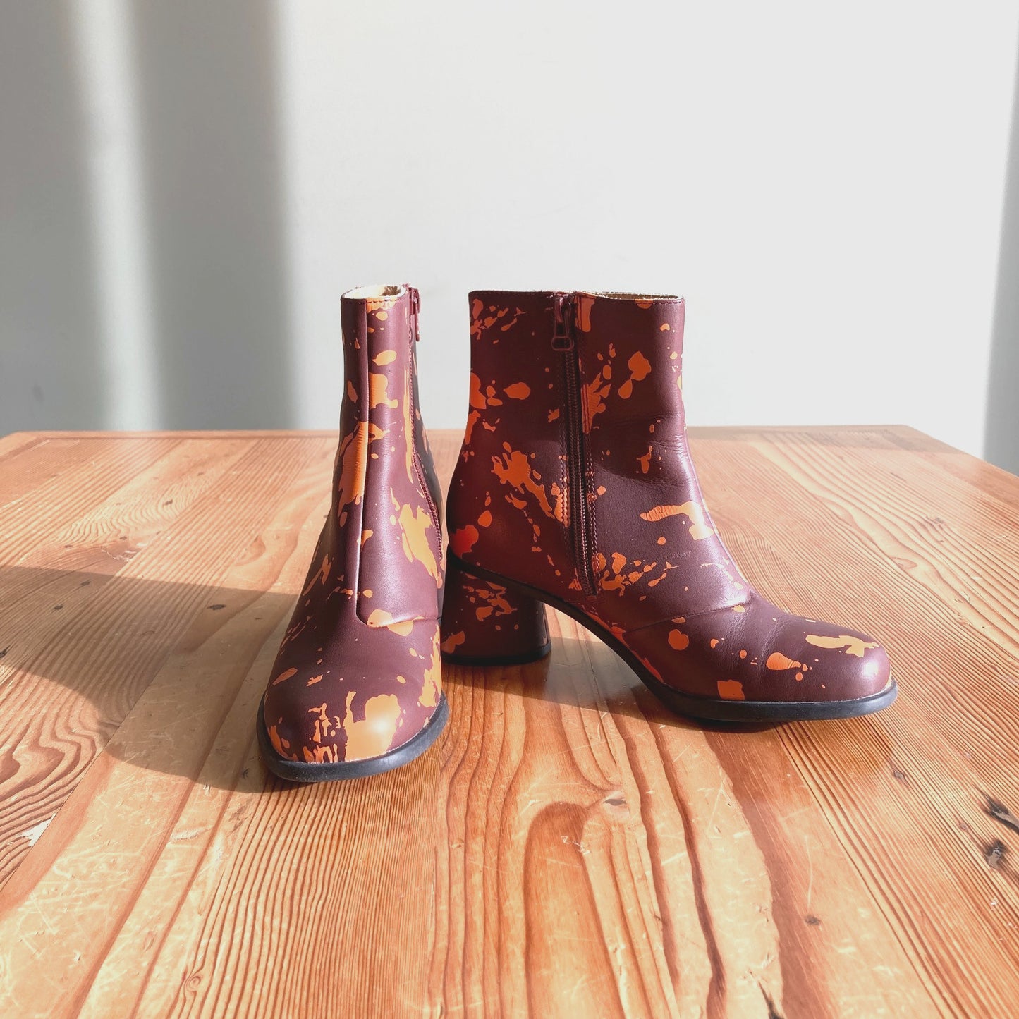 36 / 6 - Camper Bordeaux & Orange Patterned Kiara Mid Calf Boots 0704KO