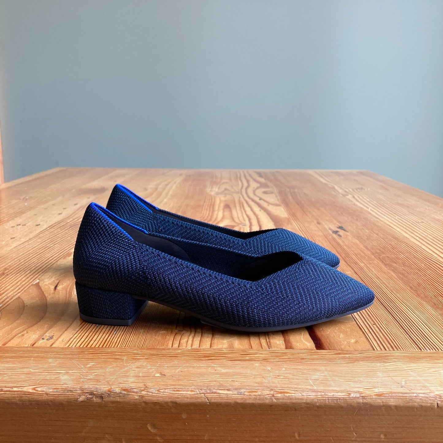 Rothy's Blue Knit The High Point Pointed Toe Heels Shoes - Sz 7 - NEW - 0201EB