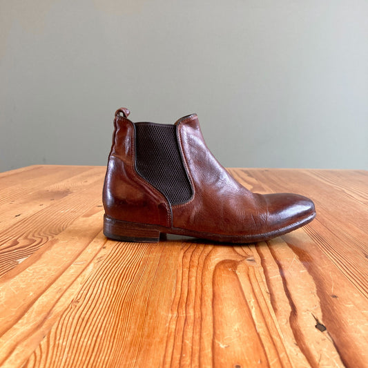 37 / 6.5 - Lemargo Dark Brown Leather Chelsea Low Pull On Ankle Boots 0818SL