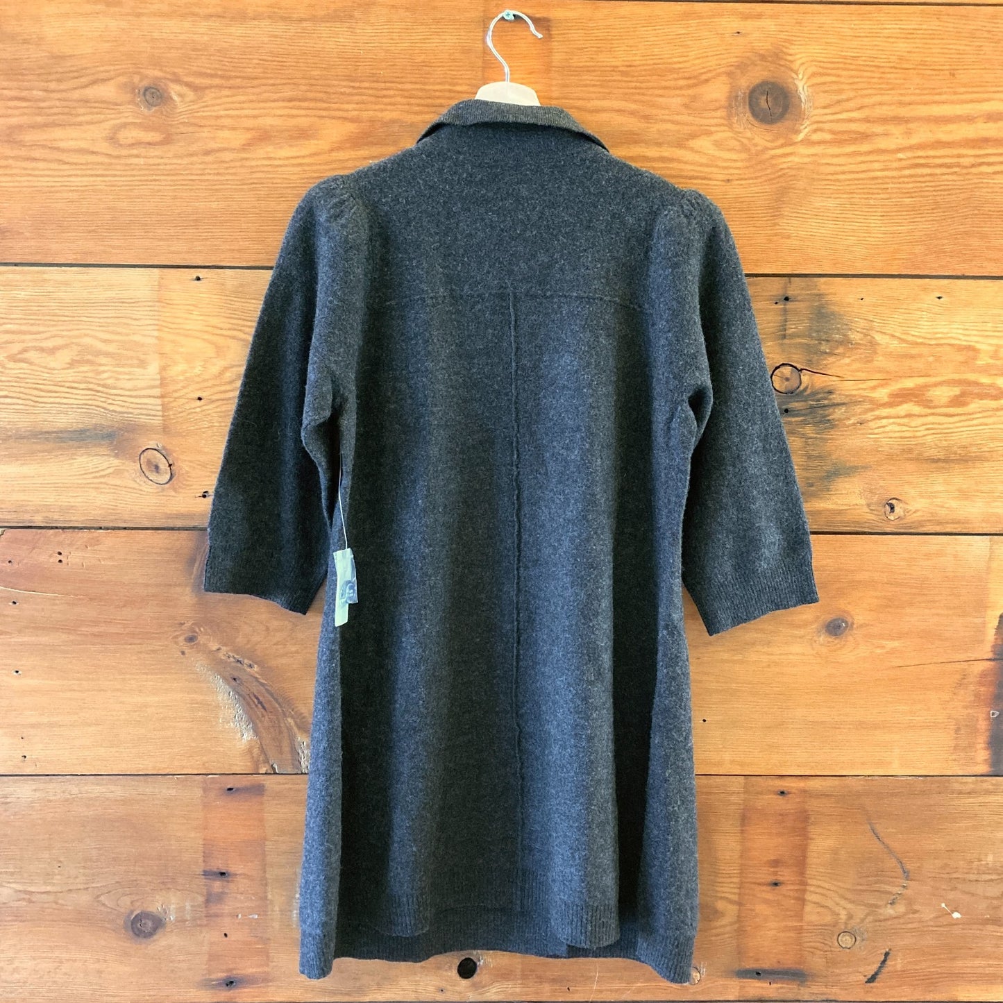 L - Maeve Dark Gray Double-Breasted NEW Merino Wool Long Cardigan Sweater 0618BS