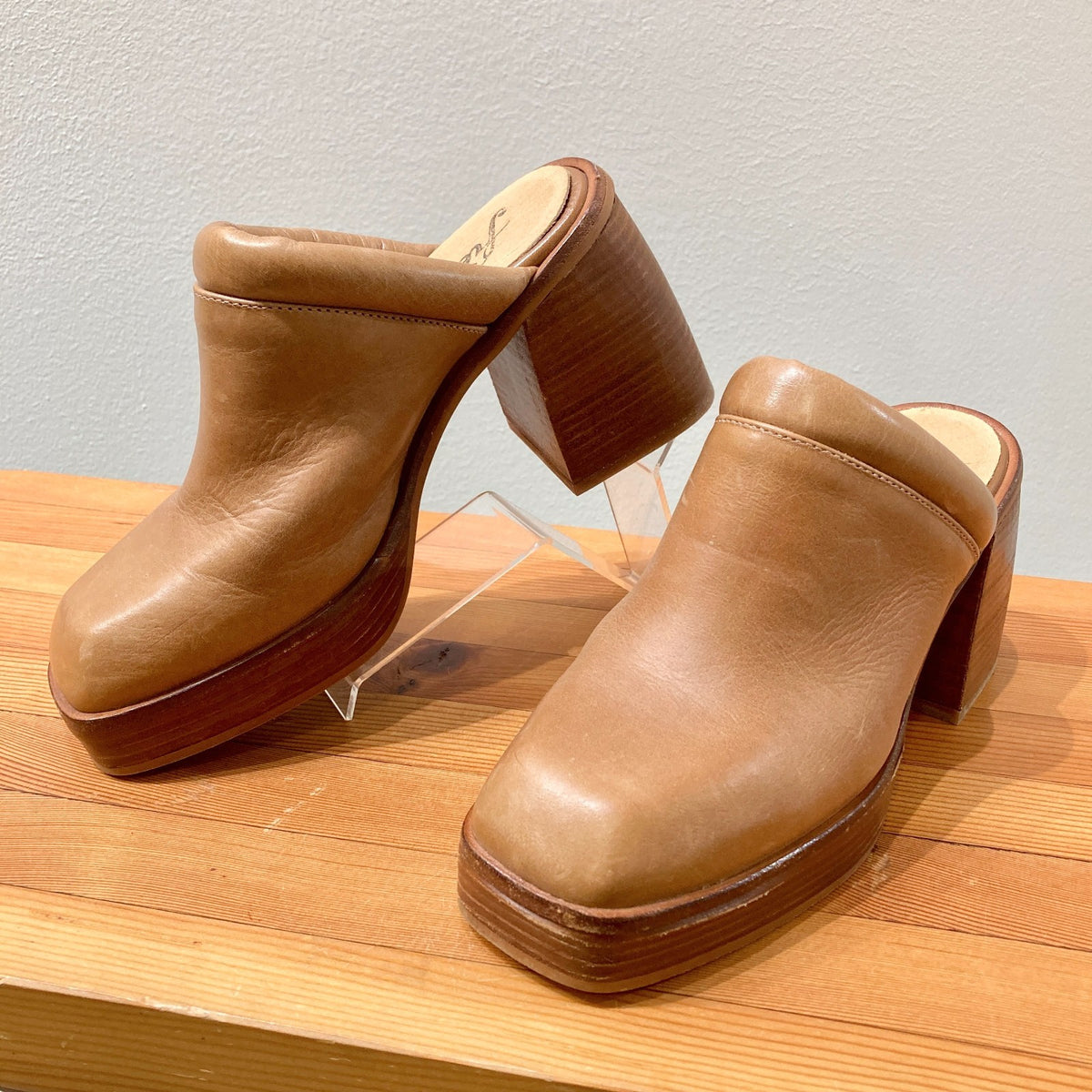 Free People Tan Ruby Platform Mule Slip On Heels Shoes - Size 36 / 6 - 0312IG