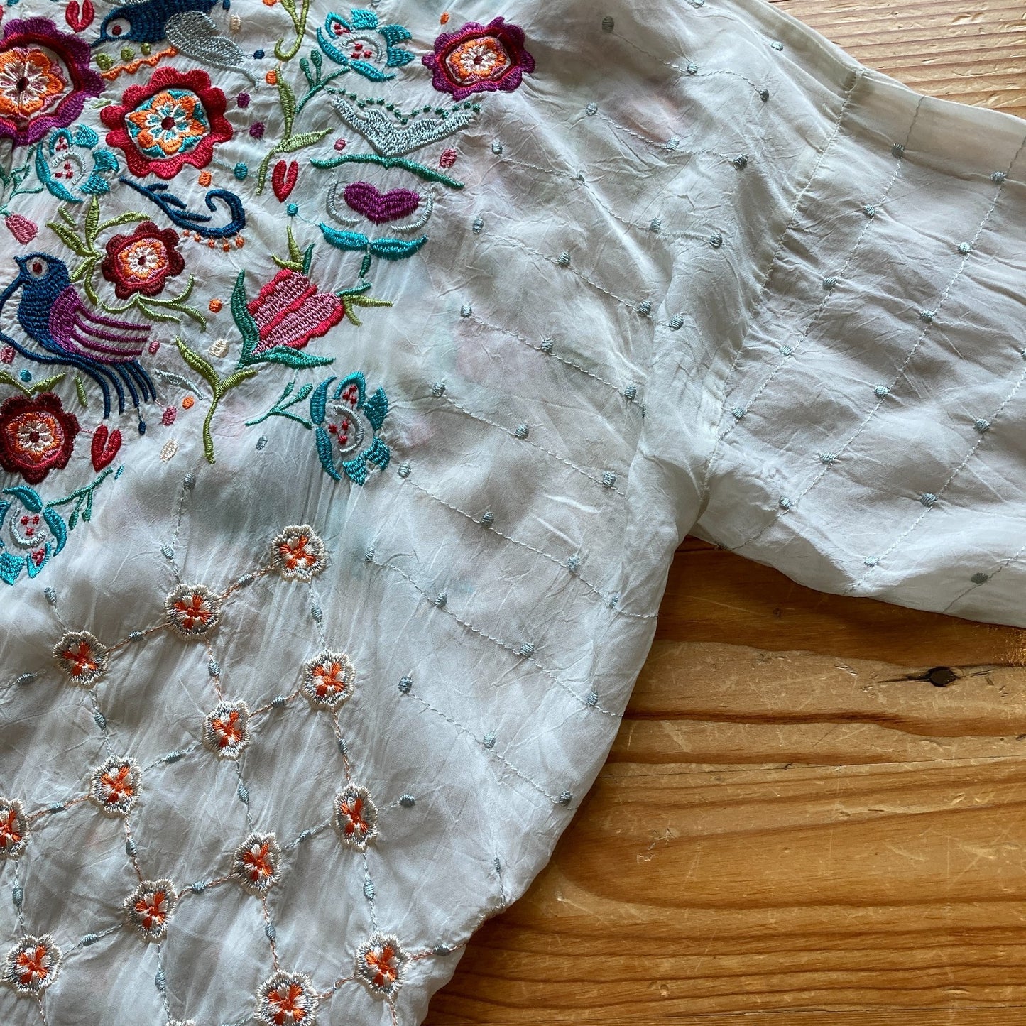 Johnny Was White Embroidered Floral Brady Button Down Boho Top - Size M - 0514CP