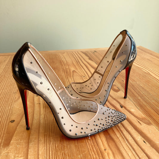 Christian Louboutin Mesh Follies Strass Pumps Heels *damage - 40.5 / 10 - 0806FA