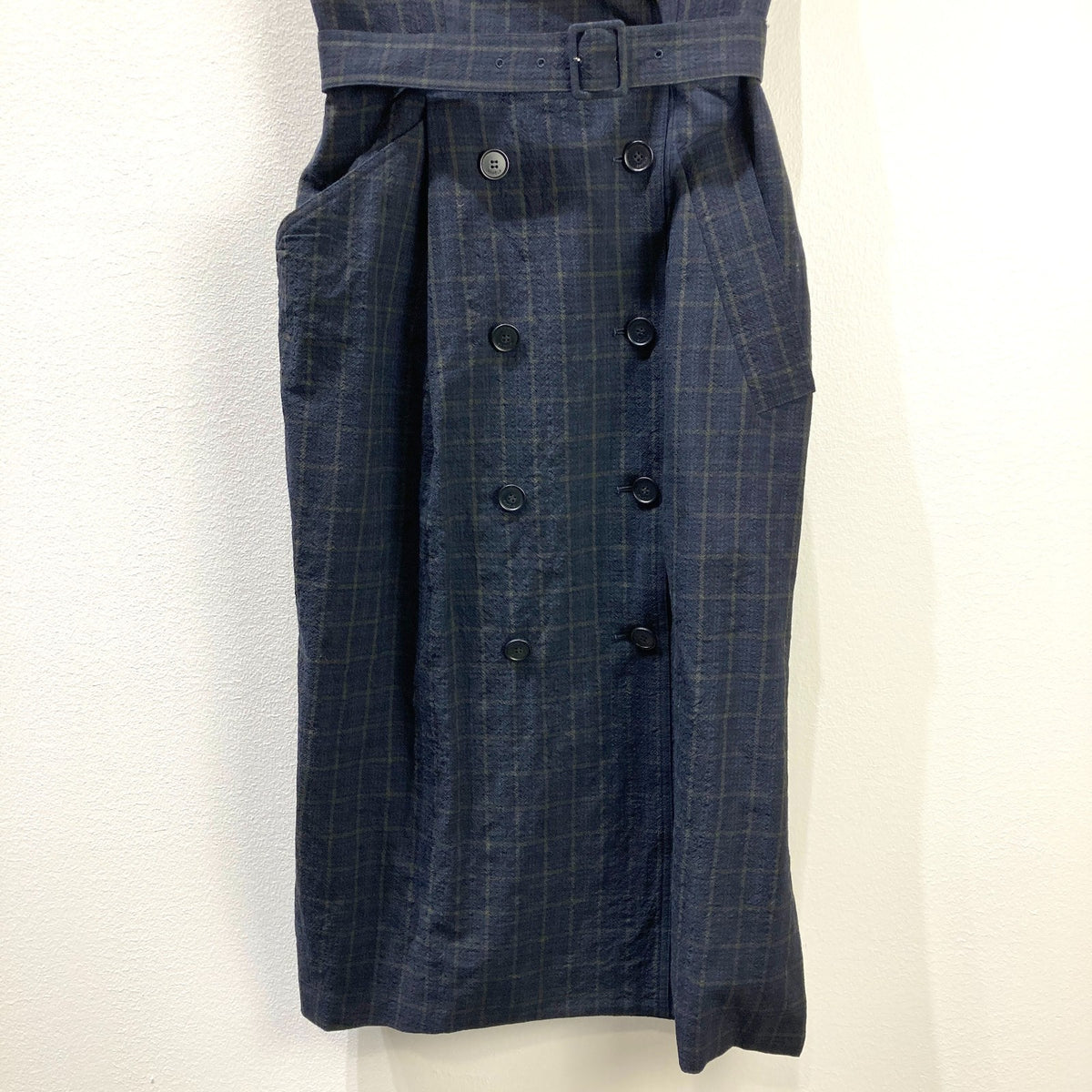 Enfold Navy Plaid Belted Button Workwear Inspired Dress - Size 38 / M - 1017SC