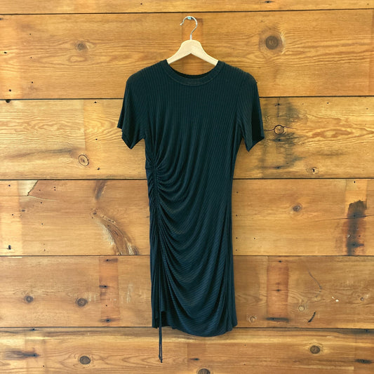 A.L.C. Black Ribbed Short Sleeve Ruched Drawstring Mini Dress - Size S - 1118SM