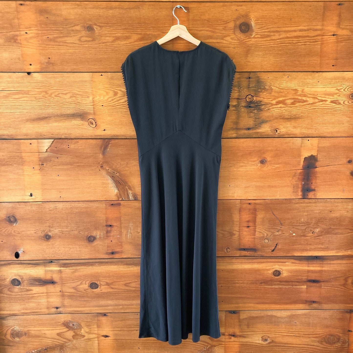 M - AYR Black Cap Sleeve Key Hole Back Silky Full Length Maxi Dress 1125KG