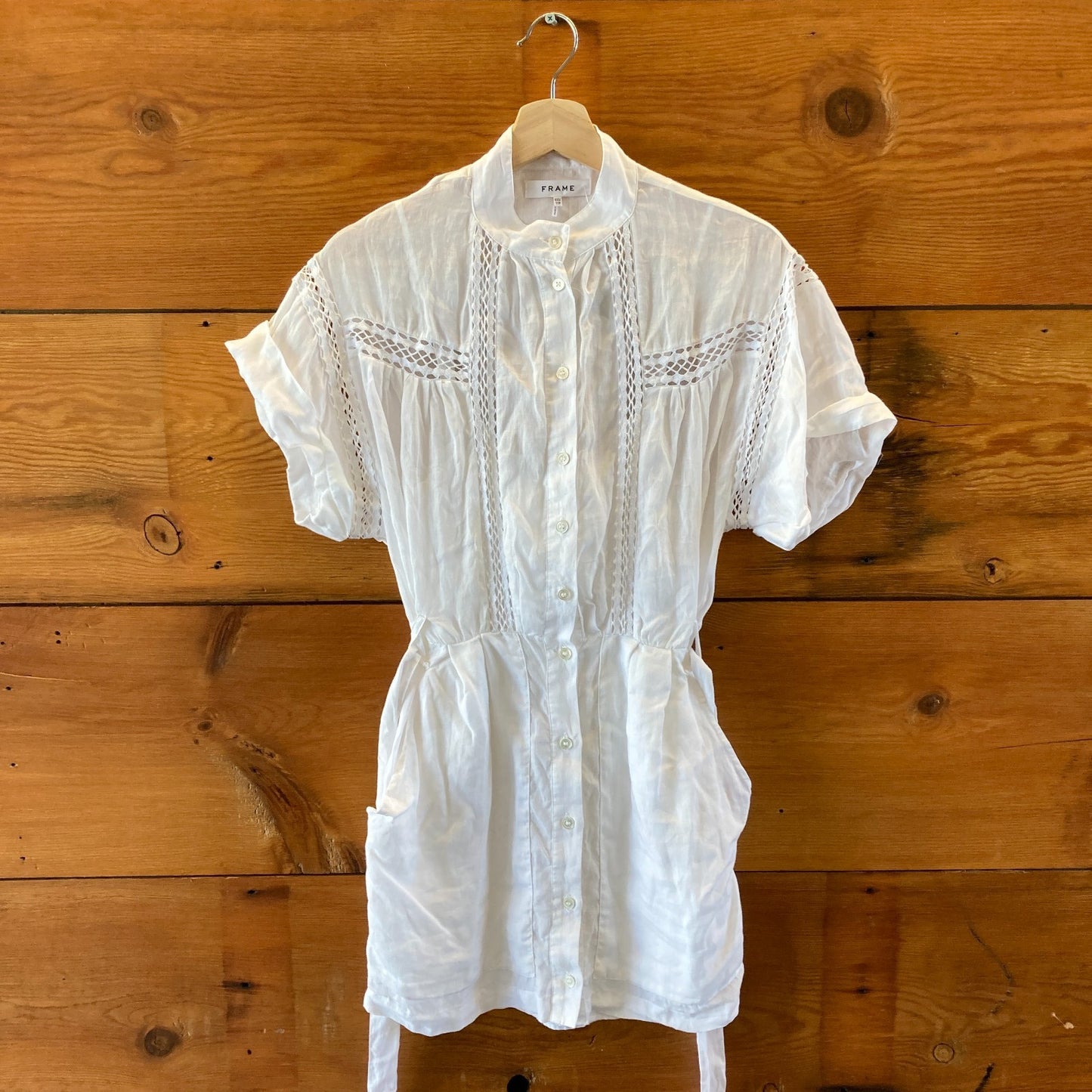 Frame White Linen Button Front Slip Lined Mini Dress - Size XXS - 0903BN