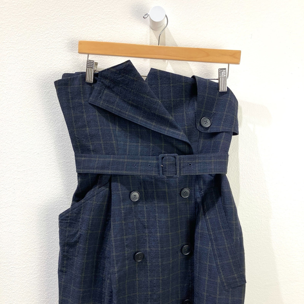 Enfold Navy Plaid Belted Button Workwear Inspired Dress - Size 38 / M - 1017SC