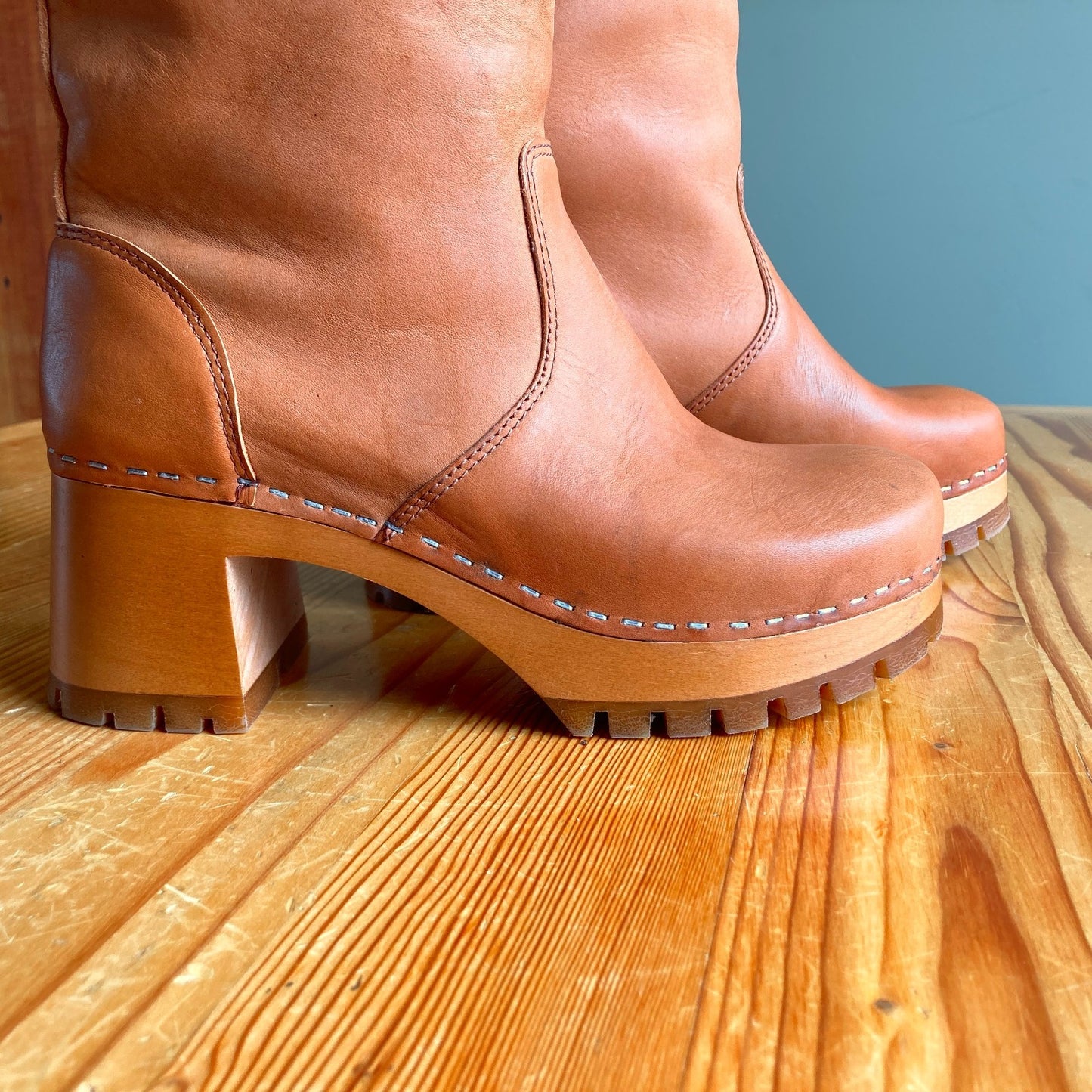 Swedish Hasbeens Tan Tall Plain Boot Brown Leather w/ Box - Size 38 / 8 - 0313SH