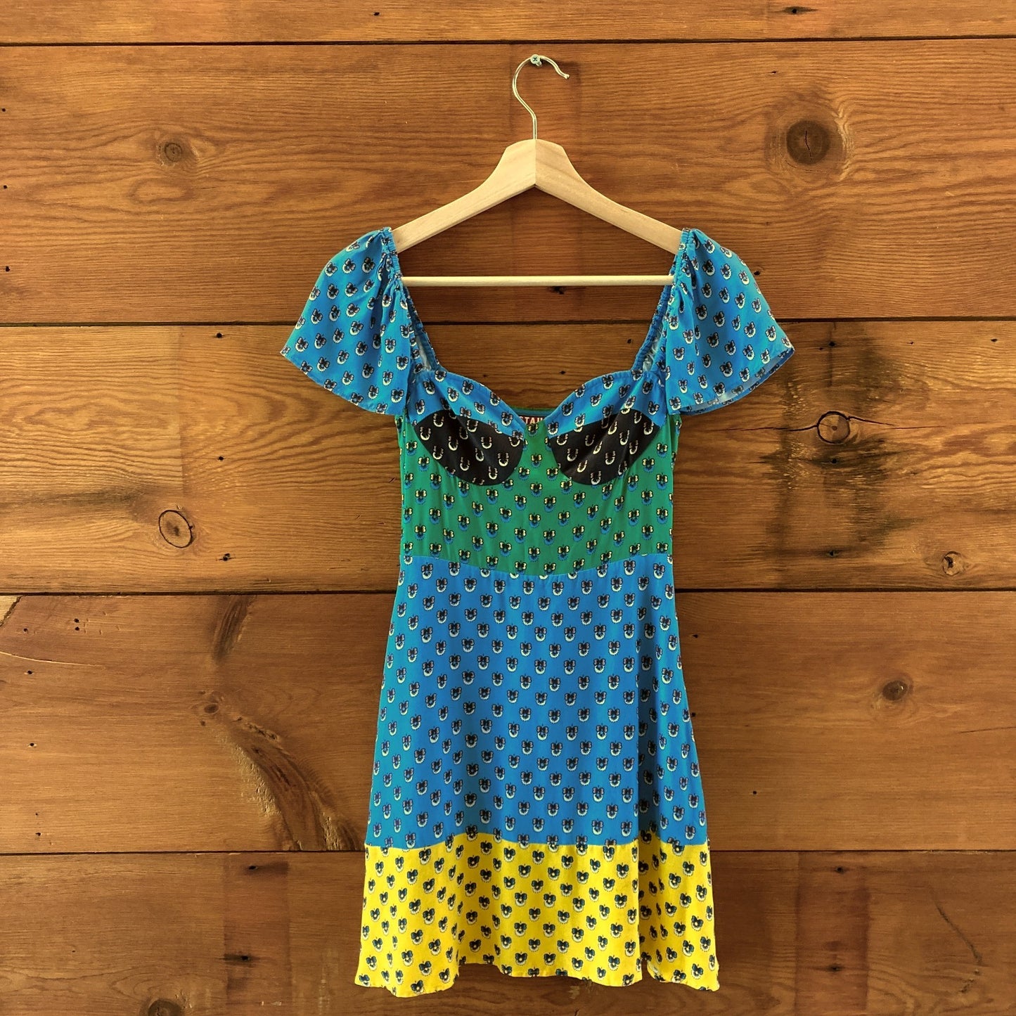 Staud Blue Green Yellow Colorblocked Print Gisele Mini Dress - Size 00 - 0313SH