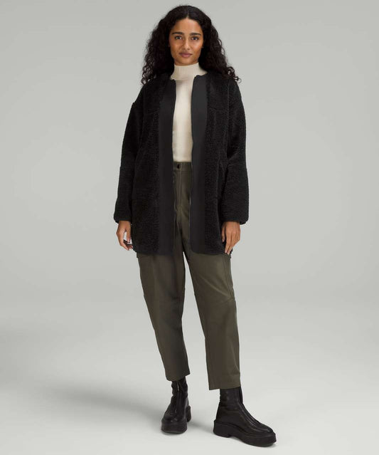 Lululemon Black Teddy Collarless Textured Fleece Zip Jacket - Size 2 - 0312IG