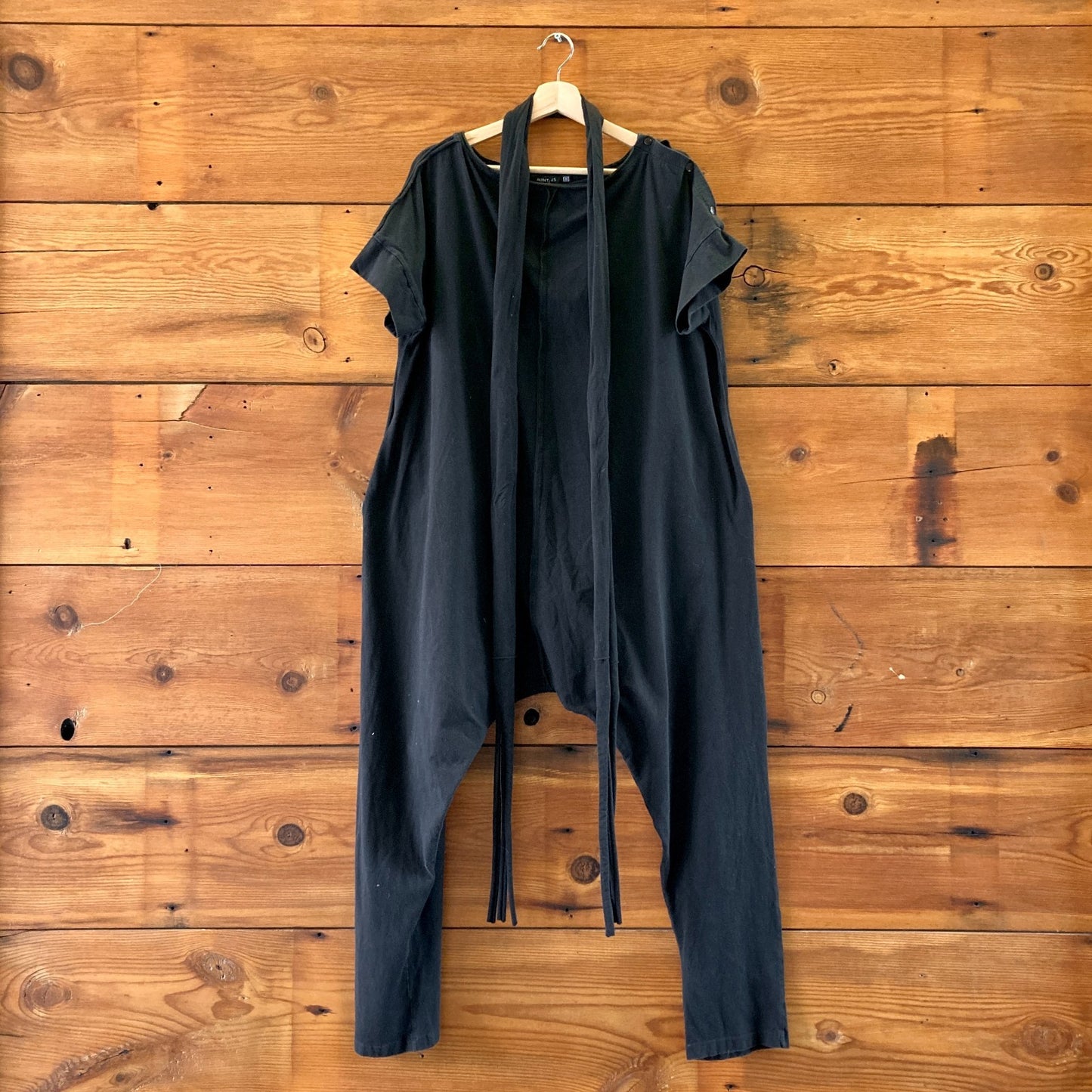 MDNT:45 Black Short Sleeve Tie Cotton Jumpsuit - Size M - 0627LH