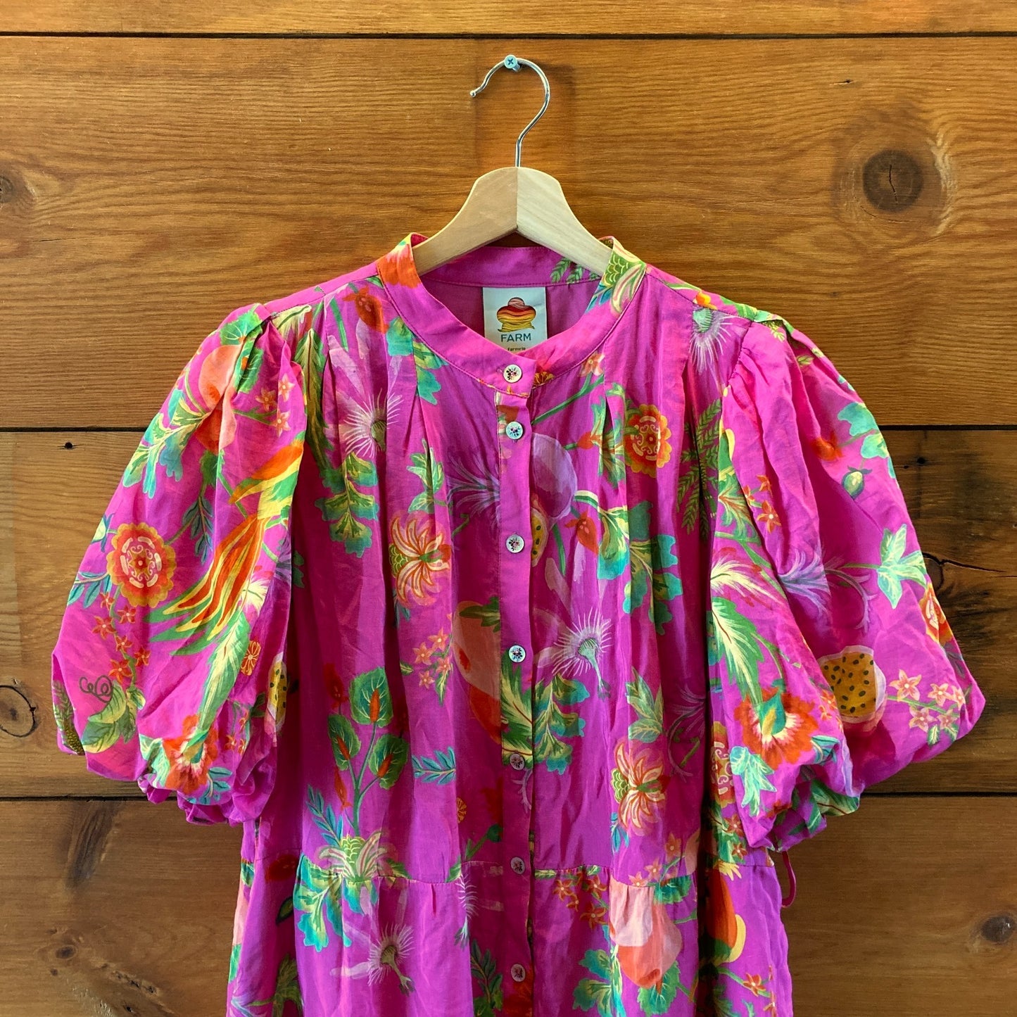 Farm Rio Anthropologie Pink Delicate Fruit Garden Mini Dress - Size L - 0418KC
