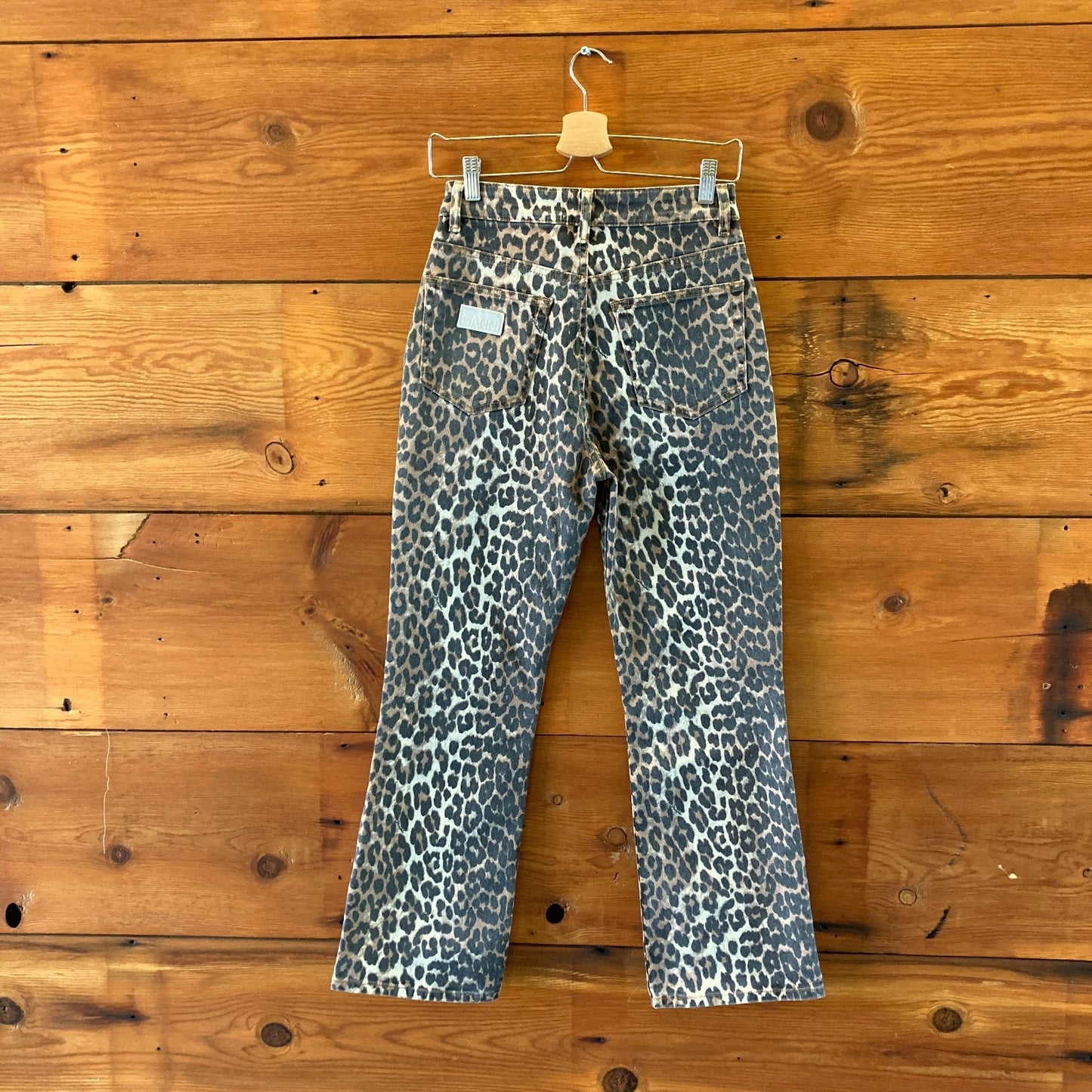 Ganni Leopard Print Betzy Cropped High Waist Jeans - Size 27 - 0312IG