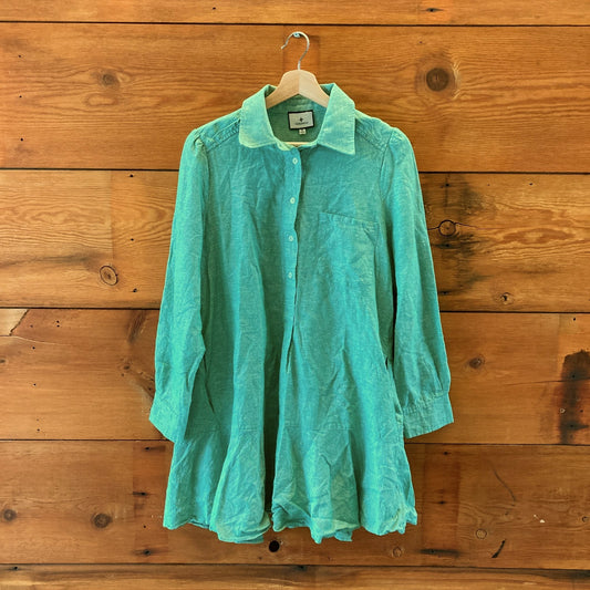 Tuckernuck Green Long Sleeve Linen Mini Callahan Shirt Dress - Size M - 0710SD