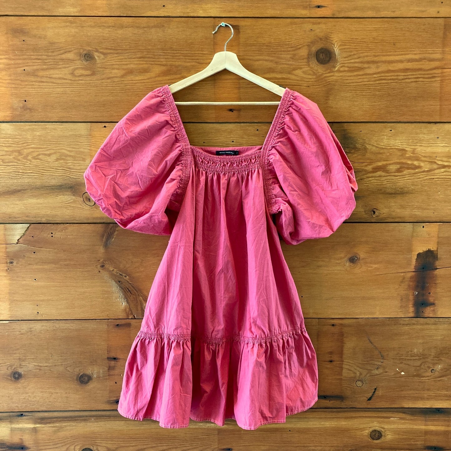 Magali Pascal Pink Puff Sleeve Mini Smocked Babydoll Dress - Size L - 1103ES